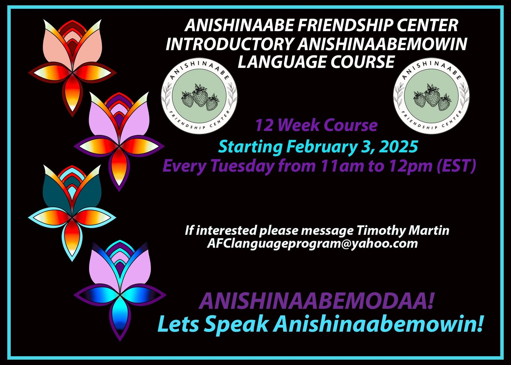 Introductory Anishinaabemowin language course flyer
